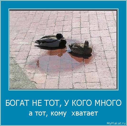 БОГАТ НЕ ТОТ, У КОГО МНОГО а тот, кому  хватает