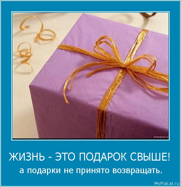 ЖИЗНЬ - ЭТО ПОДАРОК СВЫШЕ!  а подарки не принято возвращать.