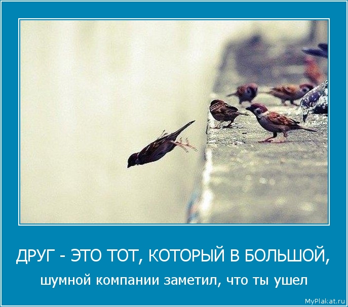 ДРУГ - ЭТО ТОТ, КОТОРЫЙ В БОЛЬШОЙ, шумной компании заметил, что ты ушел