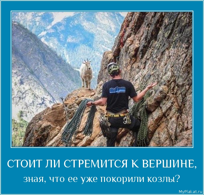 СТОИТ ЛИ СТРЕМИТСЯ К ВЕРШИНЕ, зная, что её уже покорили козлы?