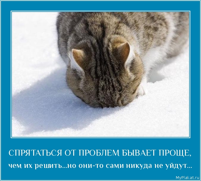 СПРЯТАТЬСЯ ОТ ПРОБЛЕМ БЫВАЕТ ПРОЩЕ, чем их решить...но они-то сами никуда не уйдут...