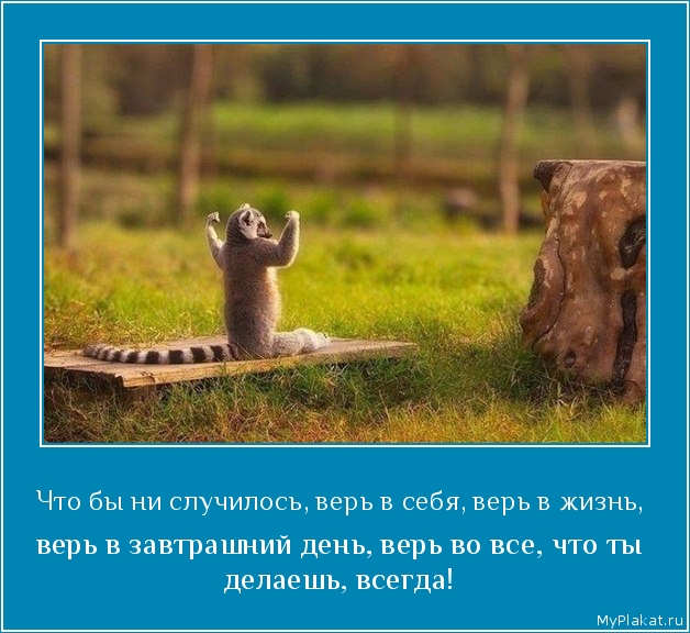 Что бы ни случилось, верь в себя, верь в жизнь,  верь в завтрашний день, верь во все, что ты делаешь, всегда!