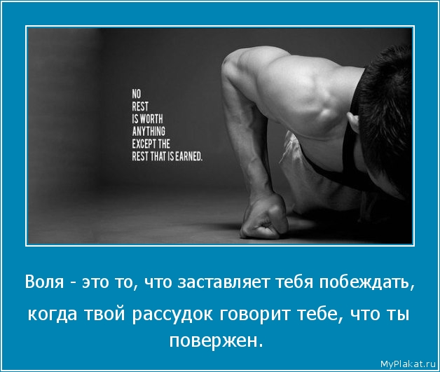 Воля - это то, что заставляет тебя побеждать,  когда твой рассудок говорит тебе, что ты повержен.